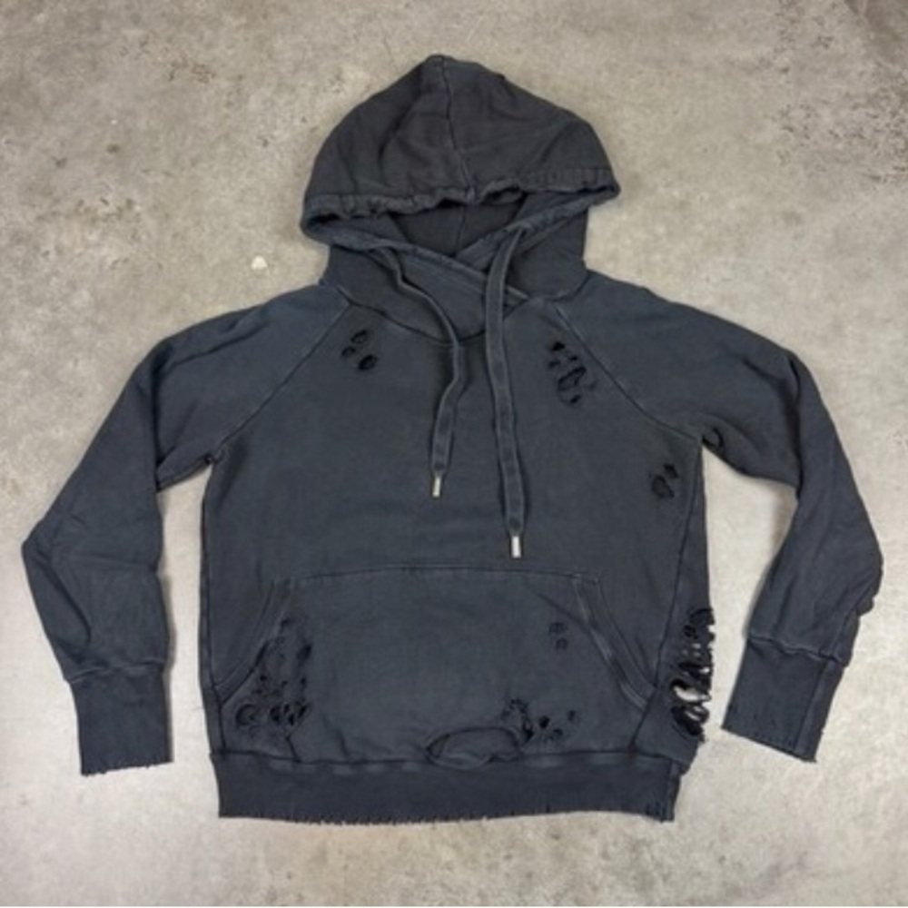 NSF Black Pullover Hoodie Cotton Long Sleeves Distressed Pockets Size small